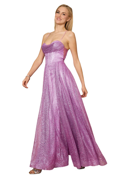 Dylan and Davids Full-Length Sparkling Cowl Corset-Style Prom Dress - MAUVE - Side