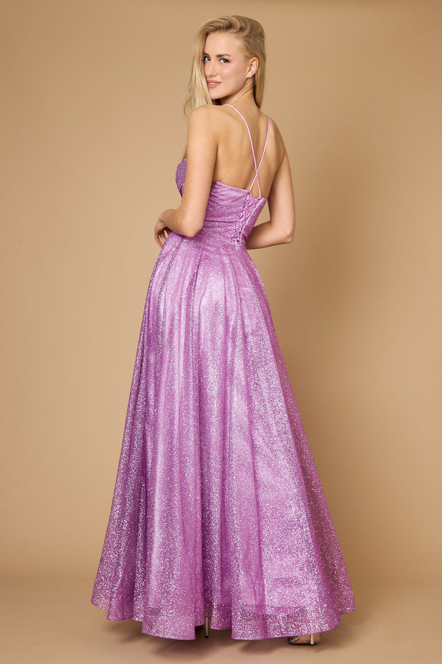Long Sparkling Cowl Corset Prom Dress