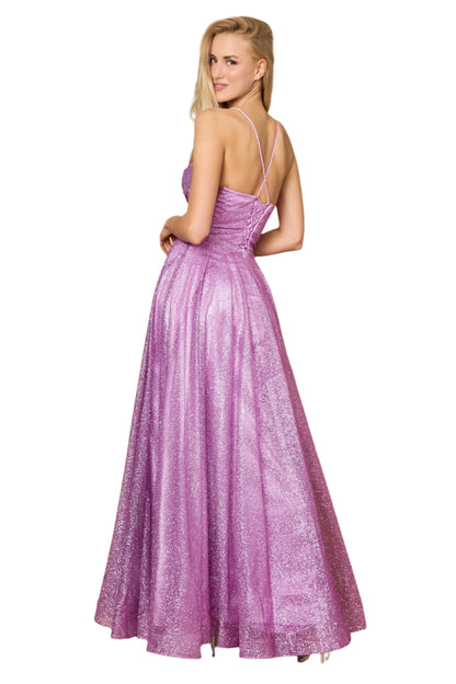 Dylan and Davids Full-Length Sparkling Cowl Corset-Style Prom Dress - MAUVE - Back