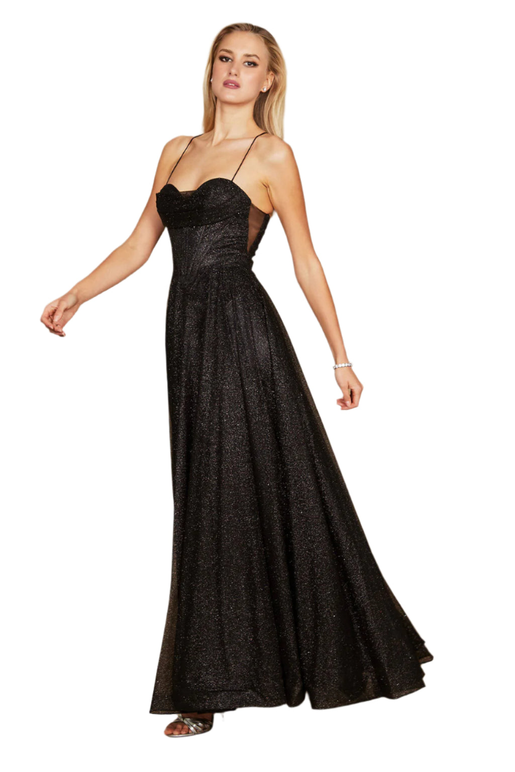 Dylan and Davids Full-Length Sparkling Cowl Corset-Style Prom Dress - BLACK - Side