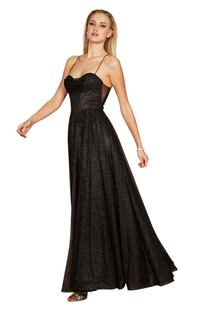 Dylan and Davids Full-Length Sparkling Cowl Corset-Style Prom Dress - BLACK - Side