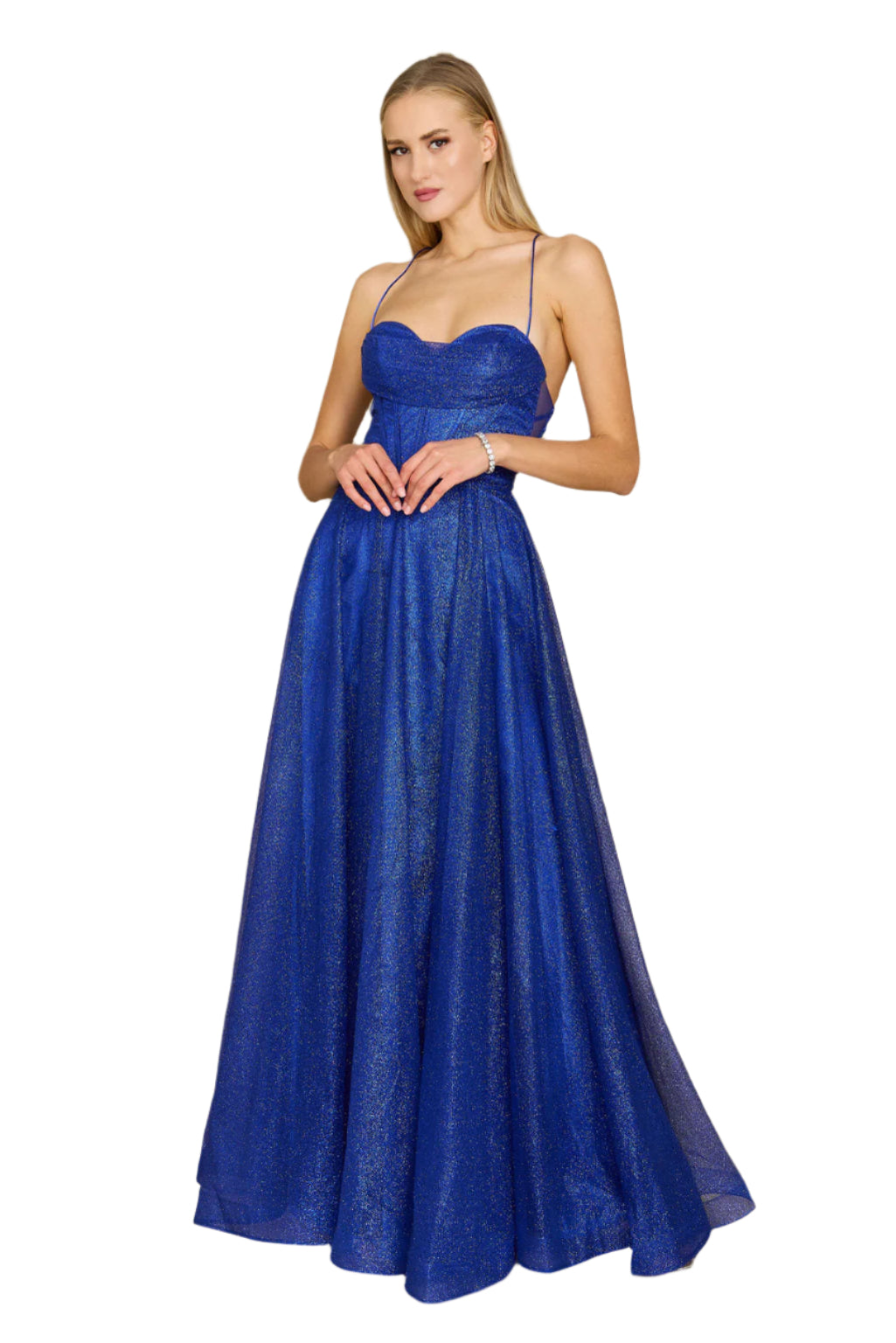 Dylan and Davids Full-Length Sparkling Cowl Corset-Style Prom Dress - ROYAL BLUE - Front
