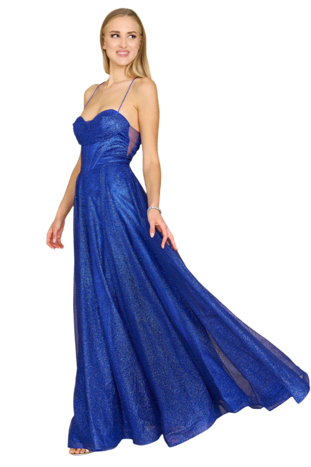 Dylan and Davids Full-Length Sparkling Cowl Corset-Style Prom Dress - ROYAL BLUE - Side