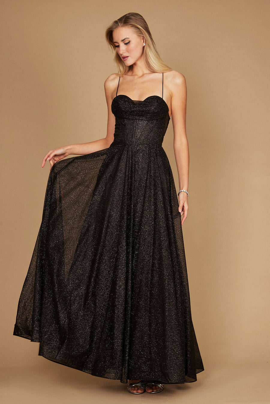 Long Sparkling Cowl Corset Prom Dress