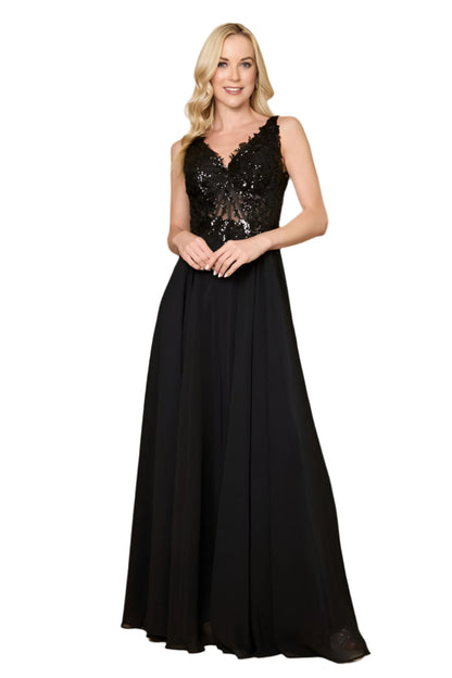 Dylan and Davids Full-Length Thick Strap Formal Gown Mother Of The Bride Dress - BLACK - Front