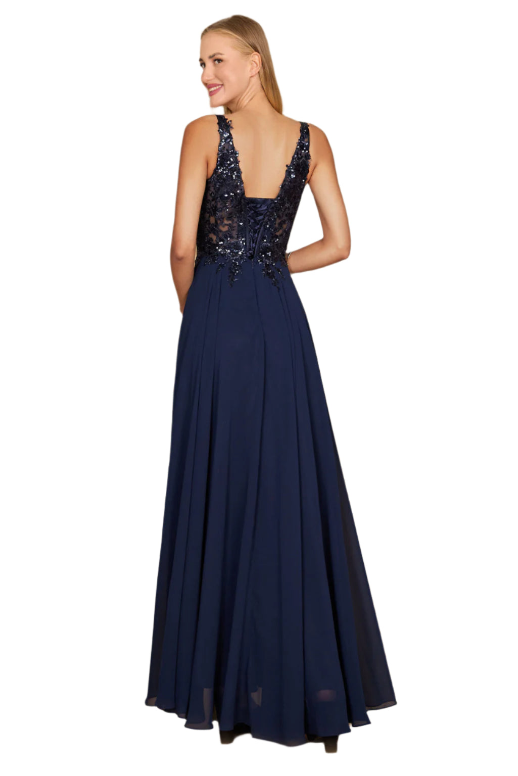 Dylan and Davids Full-Length Thick Strap Formal Gown Mother Of The Bride Dress - NAVY - Back