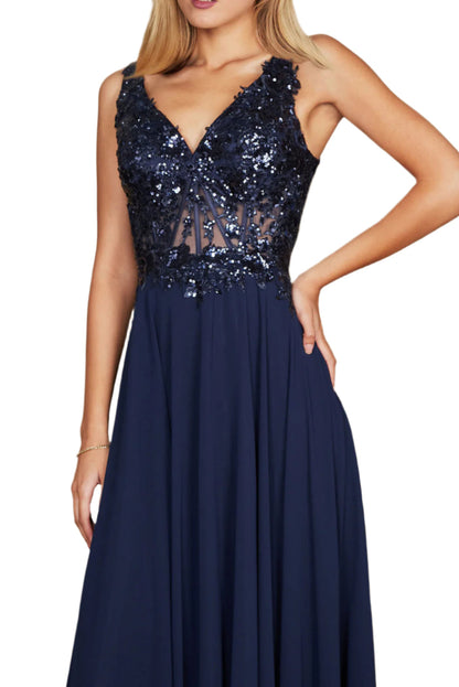 Dylan and Davids Full-Length Thick Strap Formal Gown Mother Of The Bride Dress - NAVY - Fabric