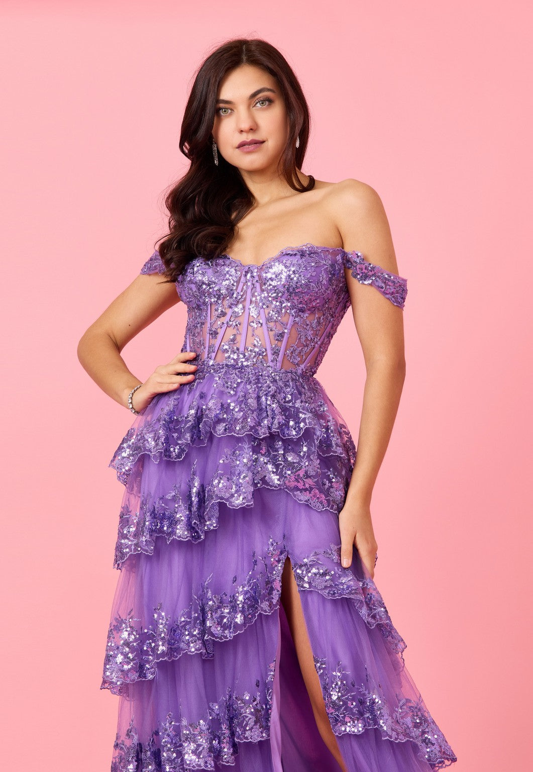 Floor Length Sequin Sheer Corset Prom Dress