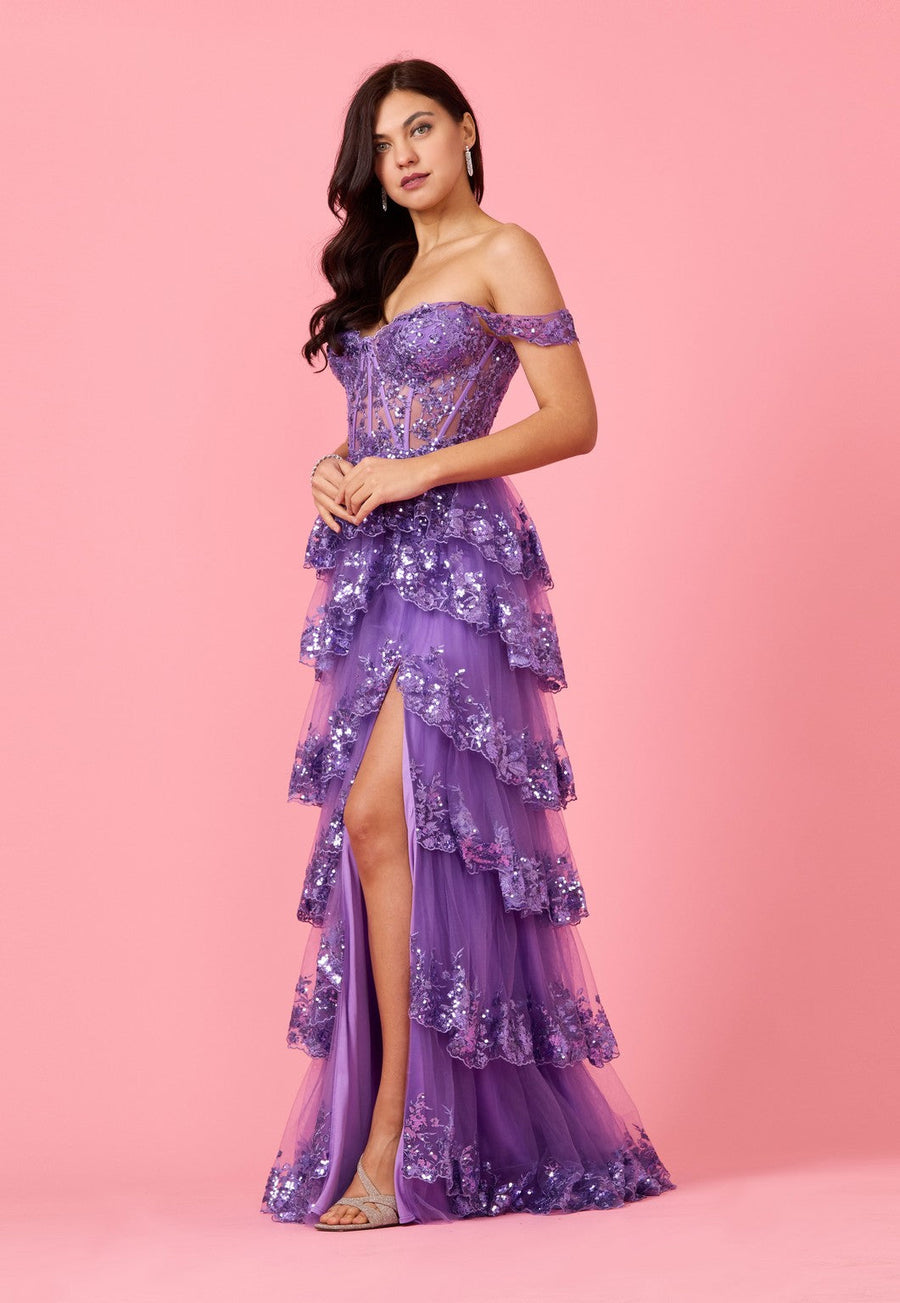 Floor Length Sequin Sheer Corset Prom Dress