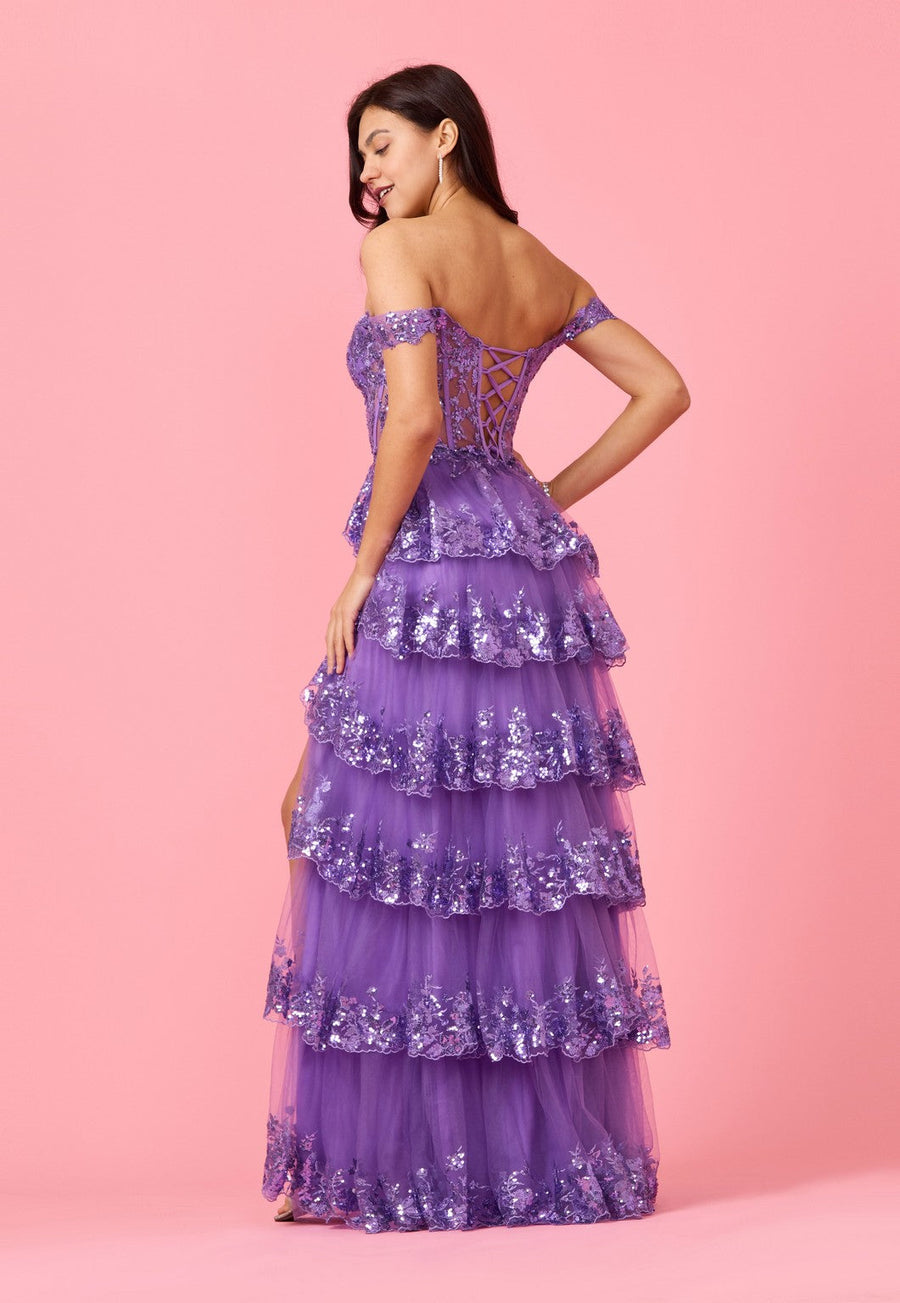 Floor Length Sequin Sheer Corset Prom Dress