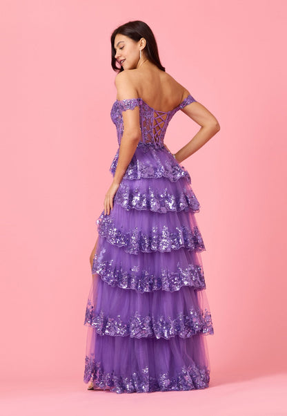 Floor Length Sequin Sheer Corset Prom Dress