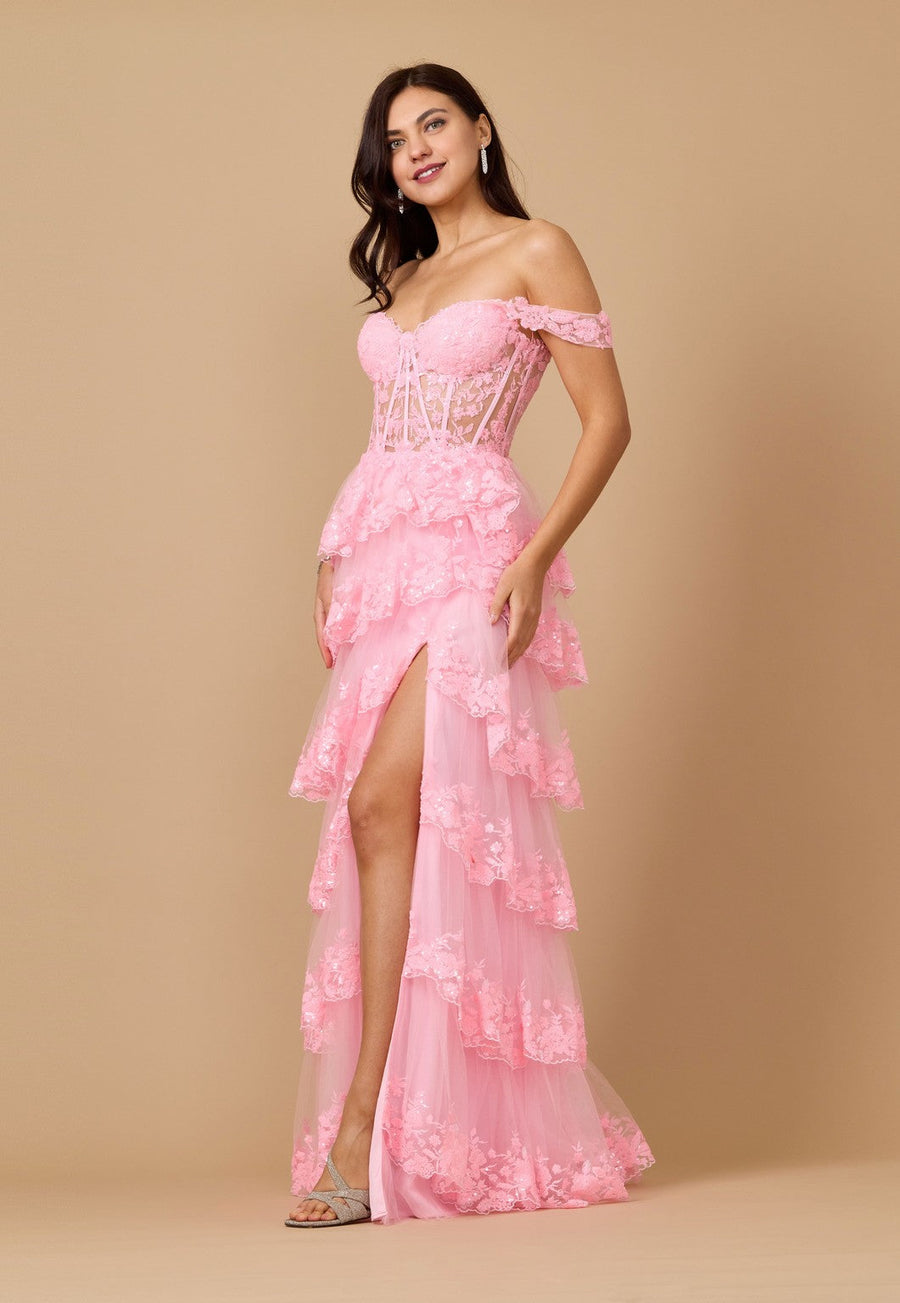 Floor Length Sequin Sheer Corset Prom Dress