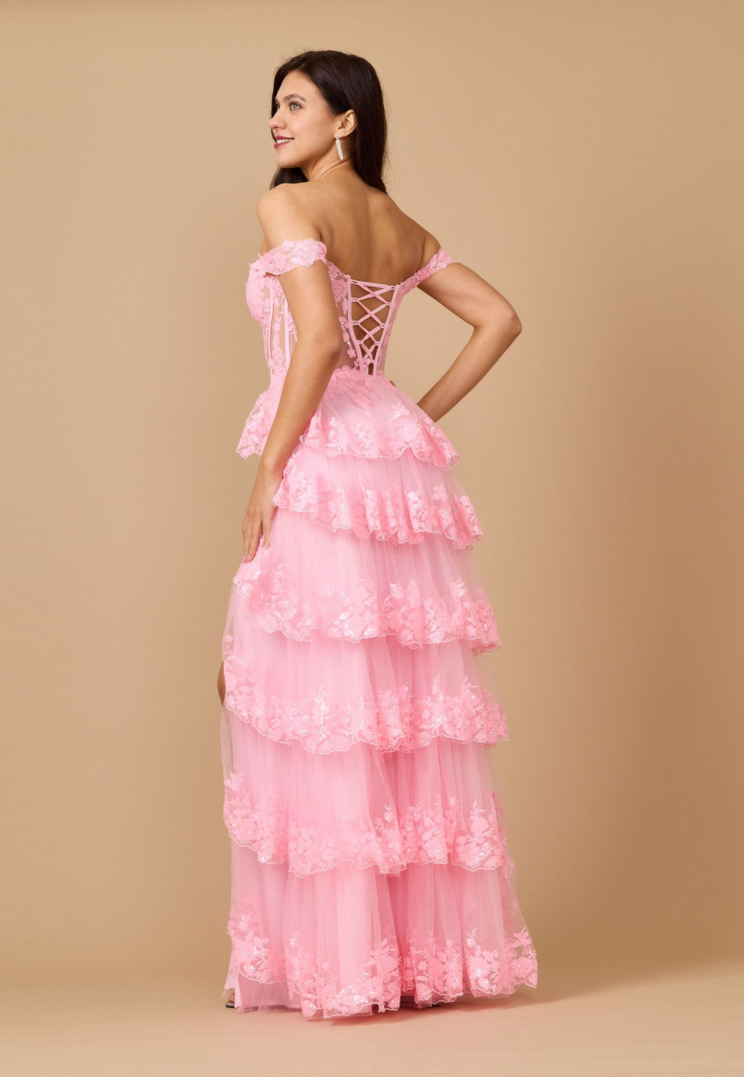 Floor Length Sequin Sheer Corset Prom Dress