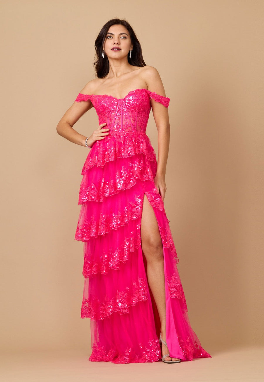 Floor Length Sequin Sheer Corset Prom Dress