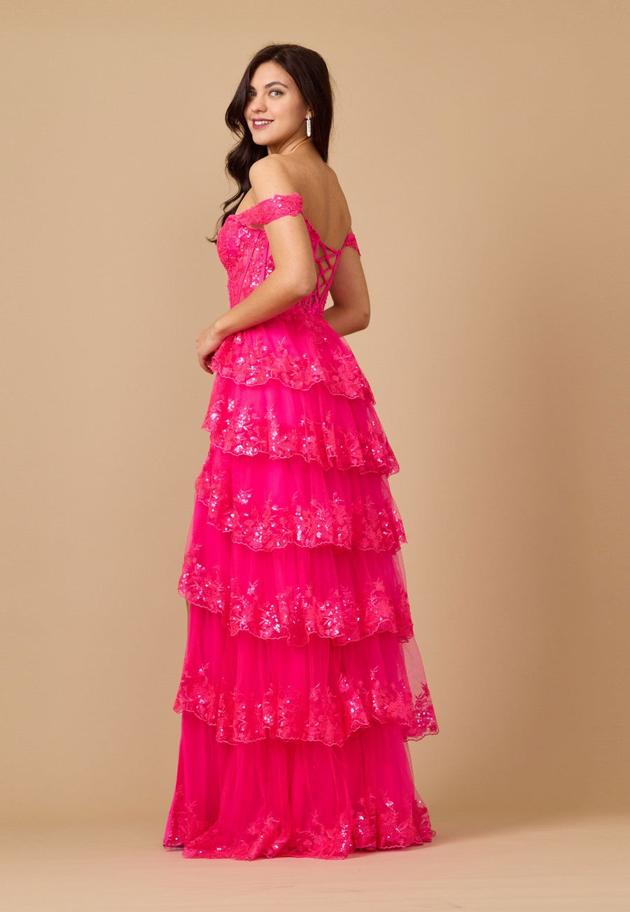 Floor Length Sequin Sheer Corset Prom Dress