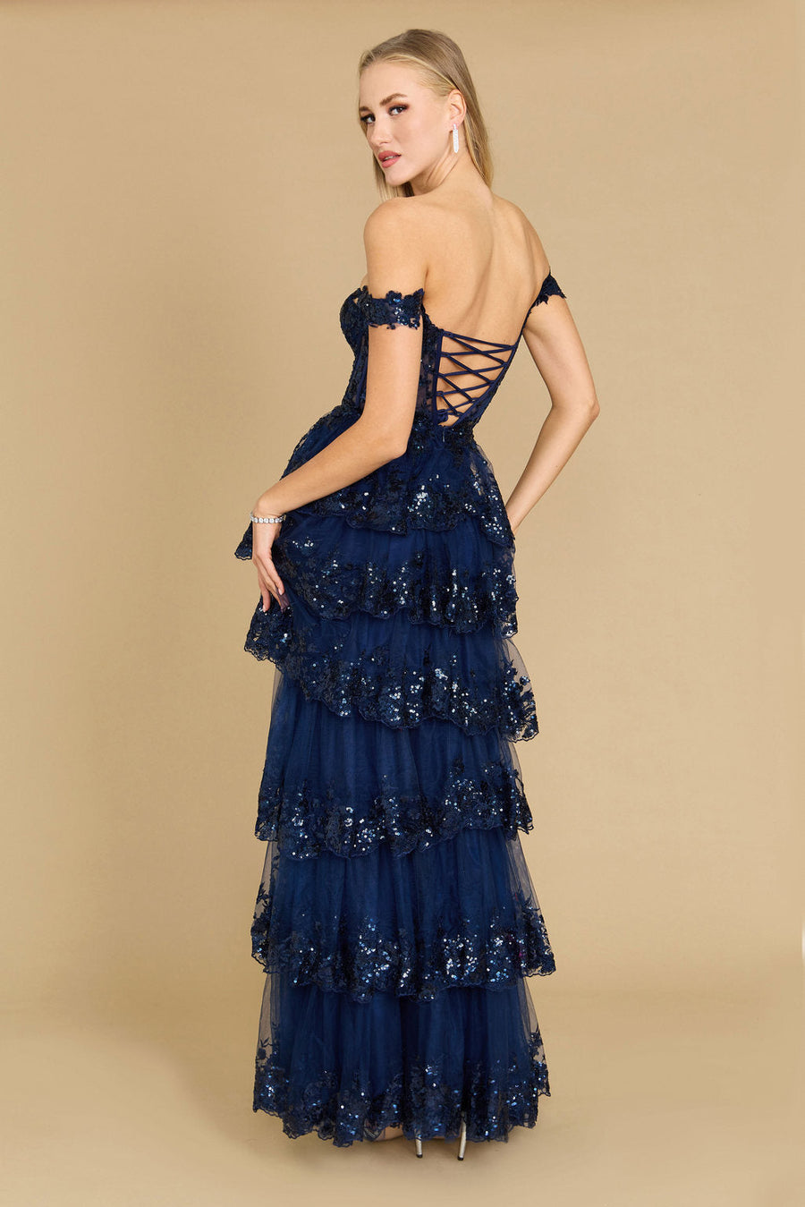 Floor Length Sequin Sheer Corset Prom Dress