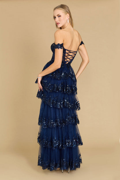 Floor Length Sequin Sheer Corset Prom Dress