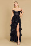 Floor Length Sequin Sheer Corset Prom Dress