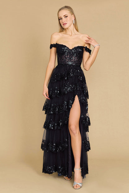 Floor Length Sequin Sheer Corset Prom Dress