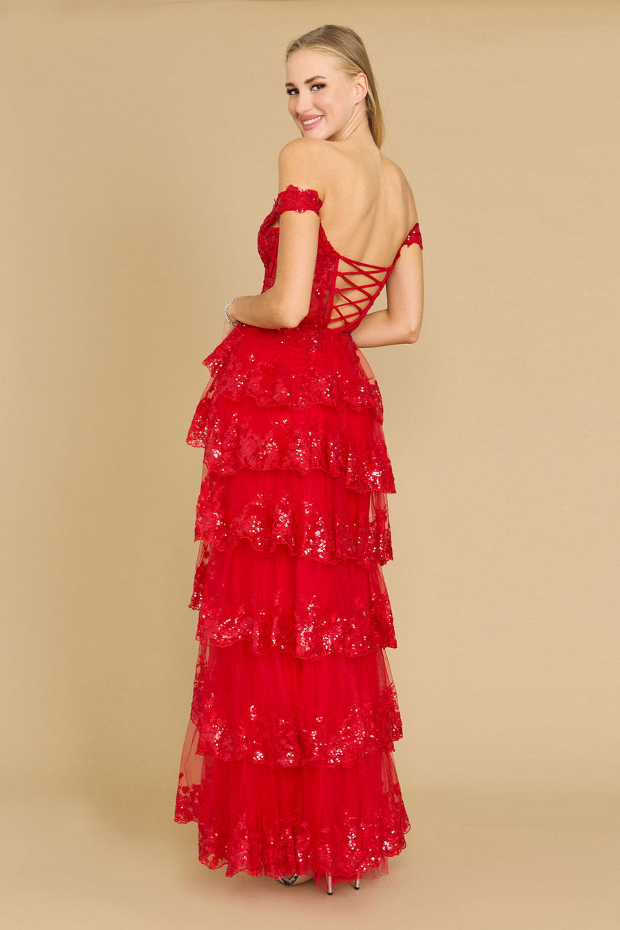 Floor Length Sequin Sheer Corset Prom Dress