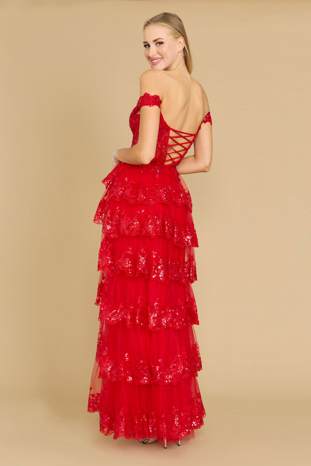 Floor Length Sequin Sheer Corset Prom Dress