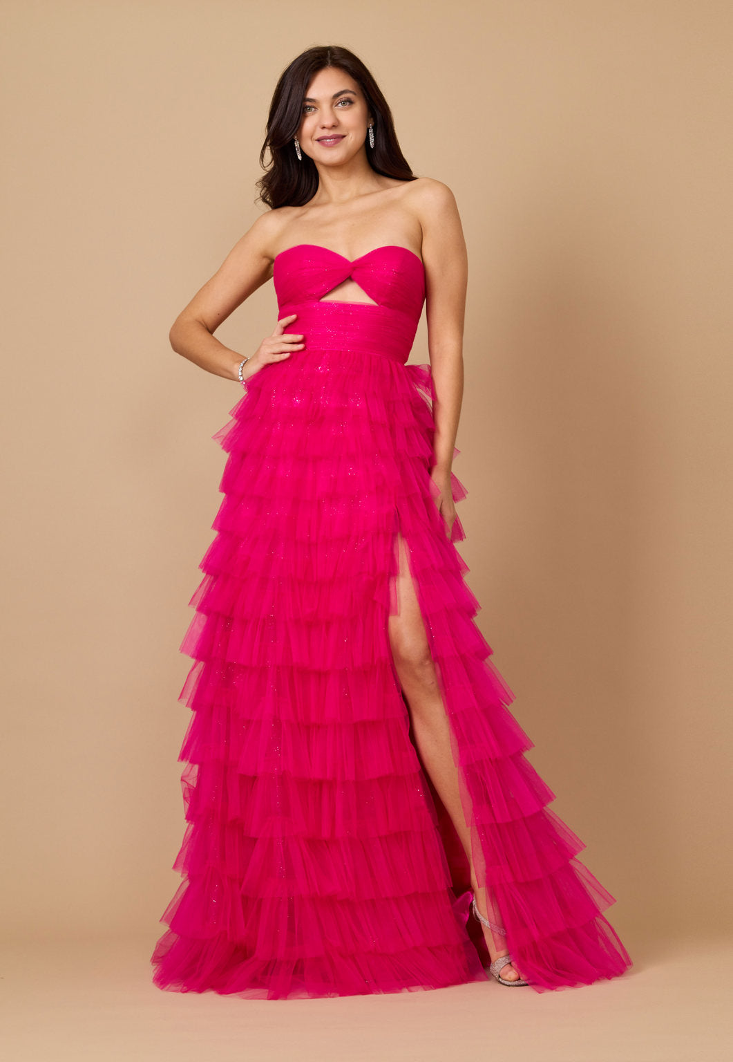 Bandeau Ruffle Skirt Prom Ball Gown