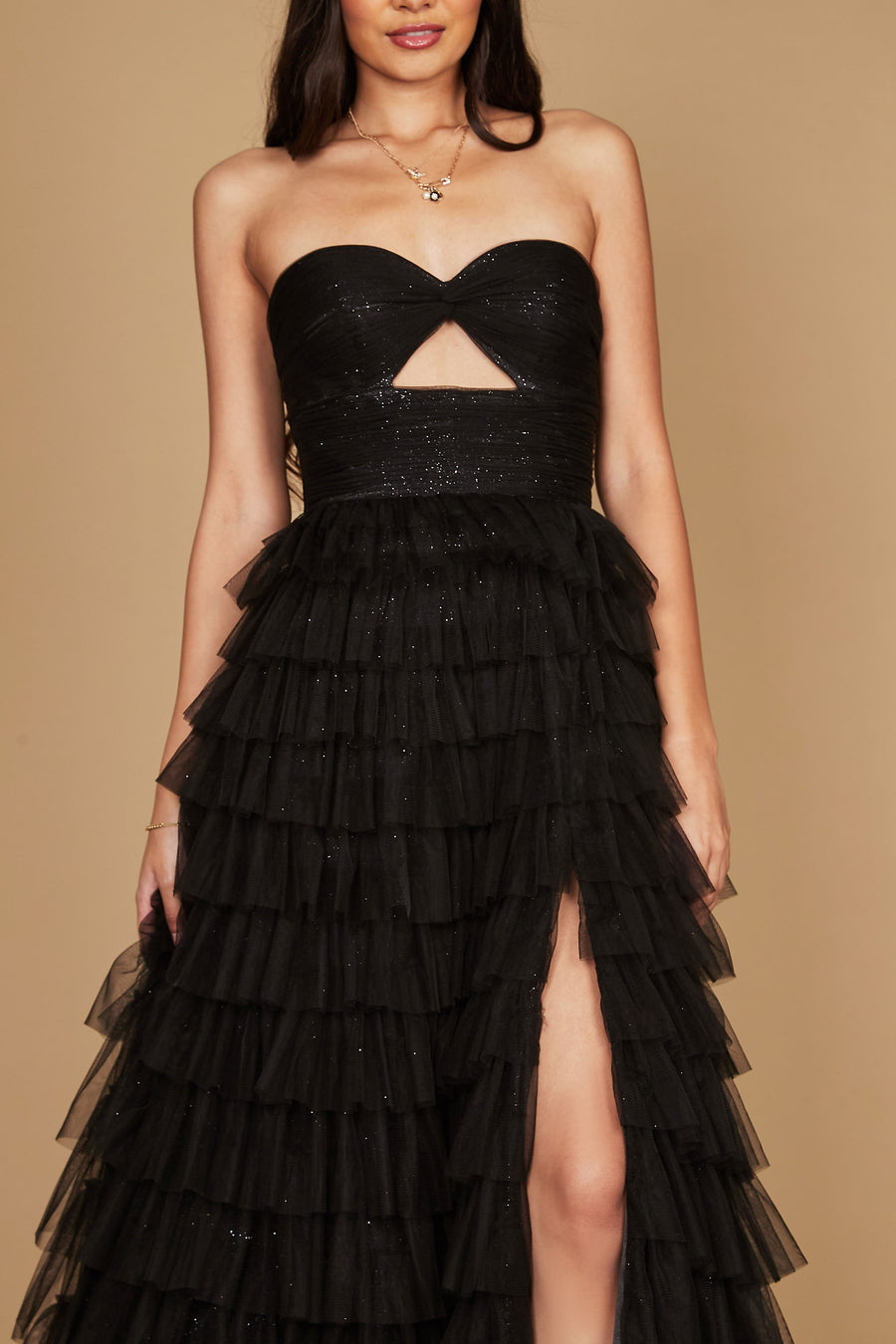 Bandeau Ruffle Skirt Prom Ball Gown