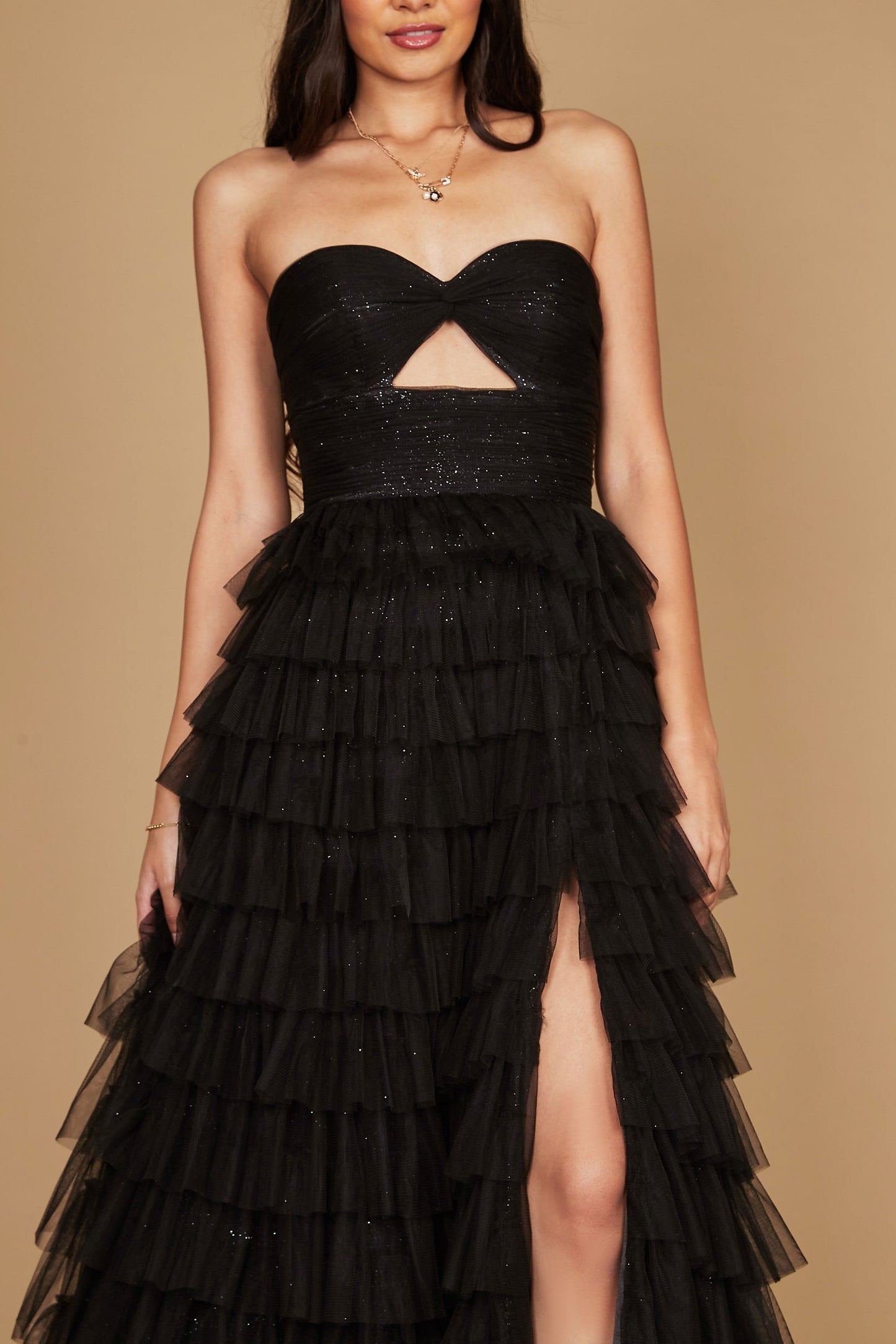 Bandeau Ruffle Skirt Prom Ball Gown
