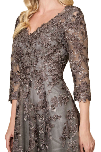 Dylan and Davids Midi-Length Cocktail Lace Mother of the Bride Dress - CHARCOAL - Fabric