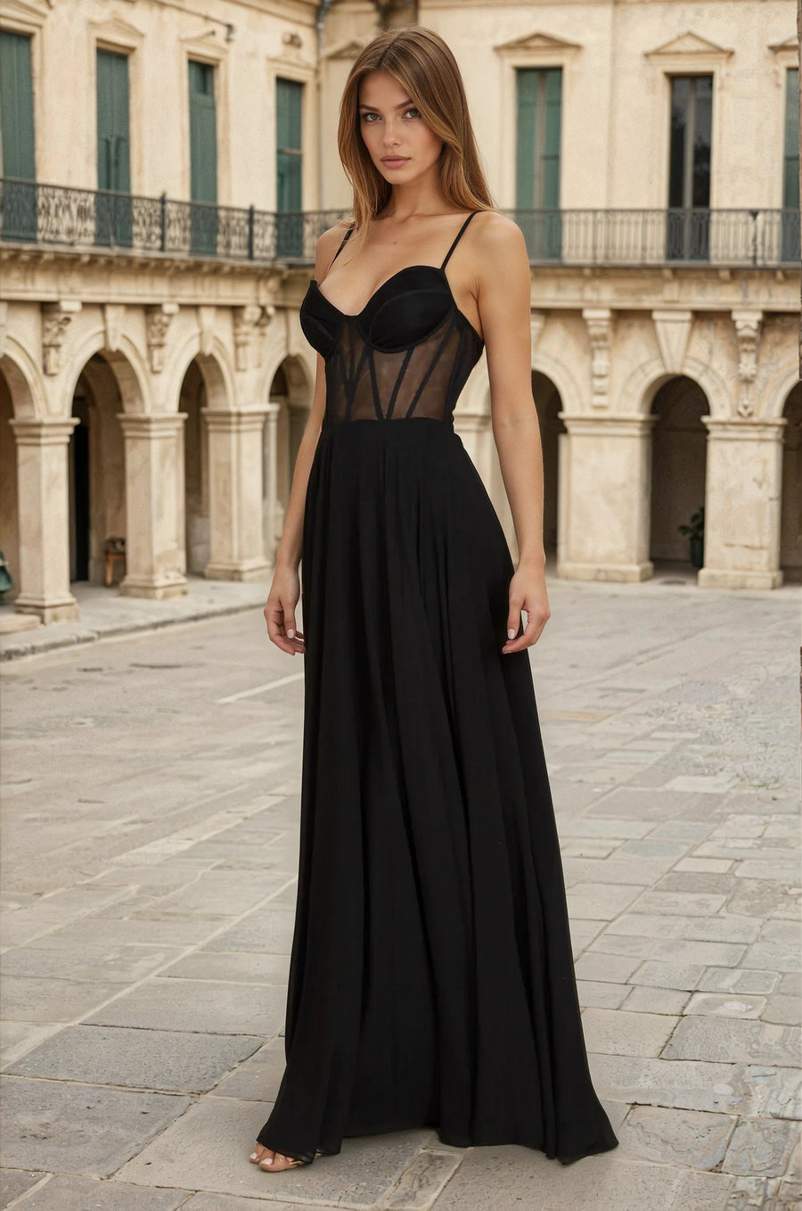 Floor Length Chiffon Corset Formal Prom Dress
