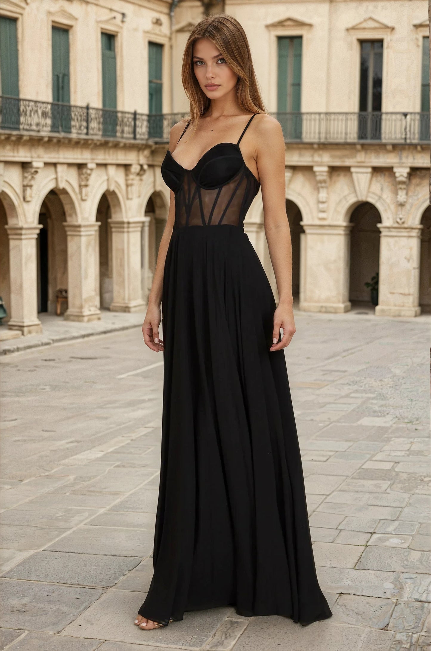 Floor Length Chiffon Corset Formal Prom Dress