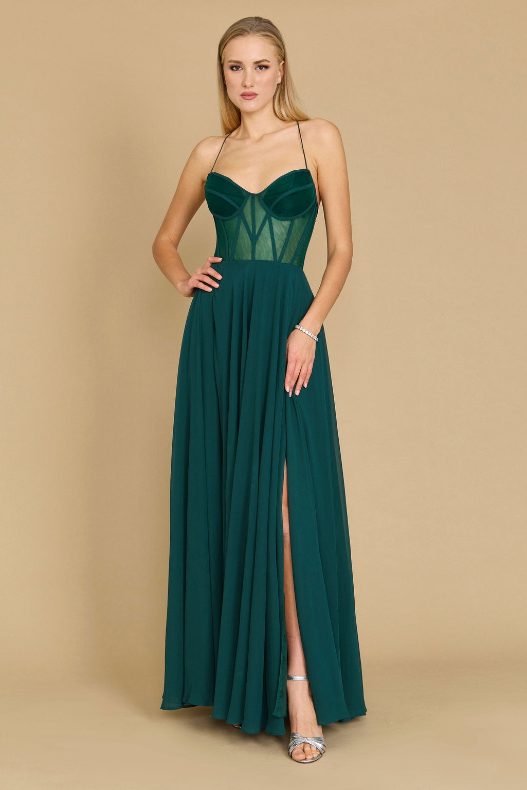 Floor Length Chiffon Corset Formal Prom Dress