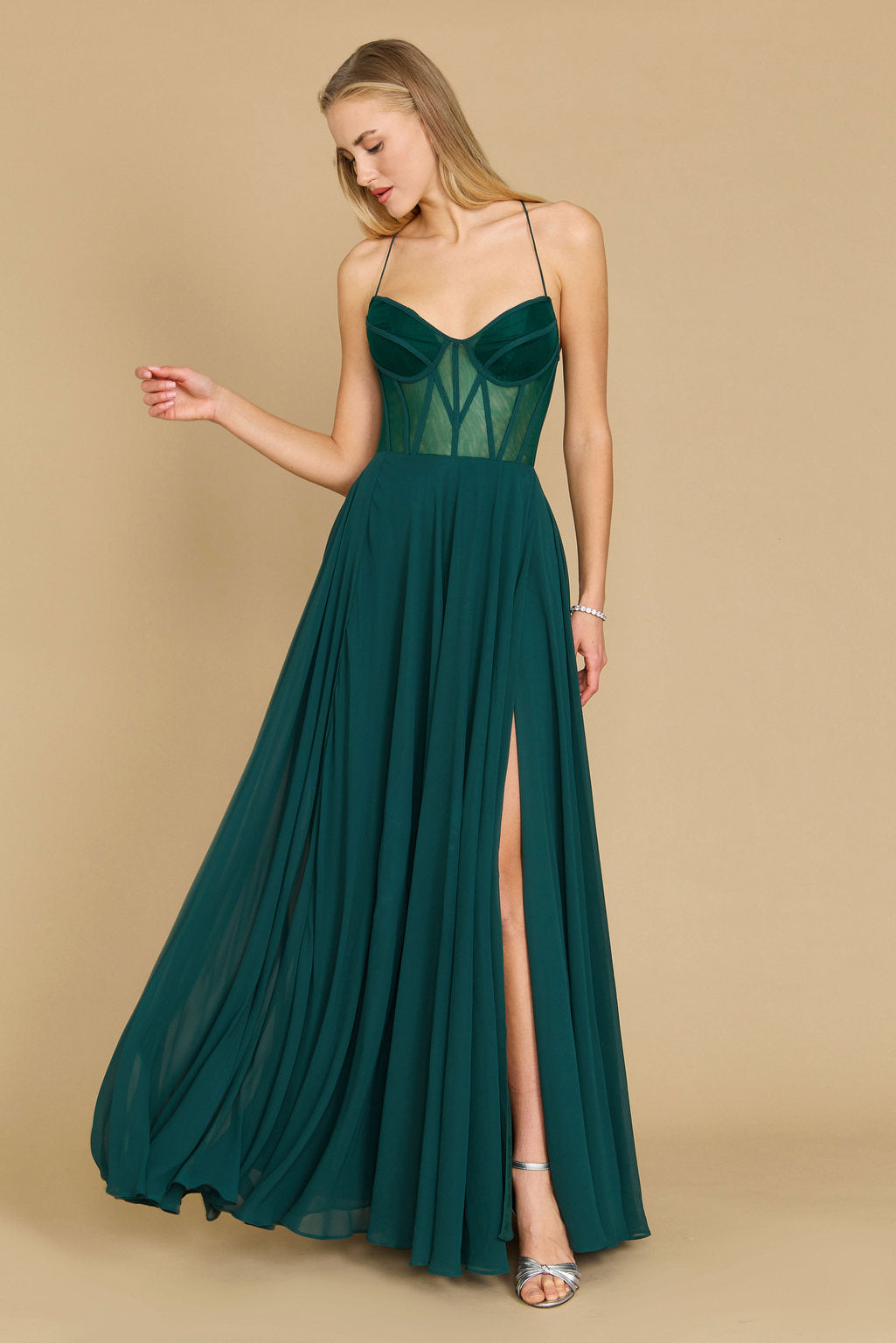 Floor Length Chiffon Corset Formal Prom Dress