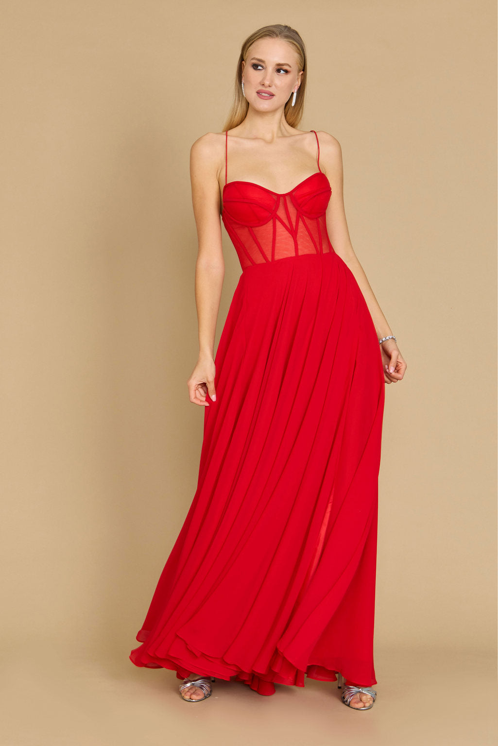 Floor Length Chiffon Corset Formal Prom Dress
