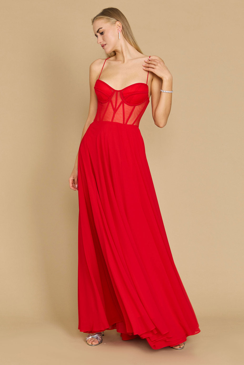 Floor Length Chiffon Corset Formal Prom Dress
