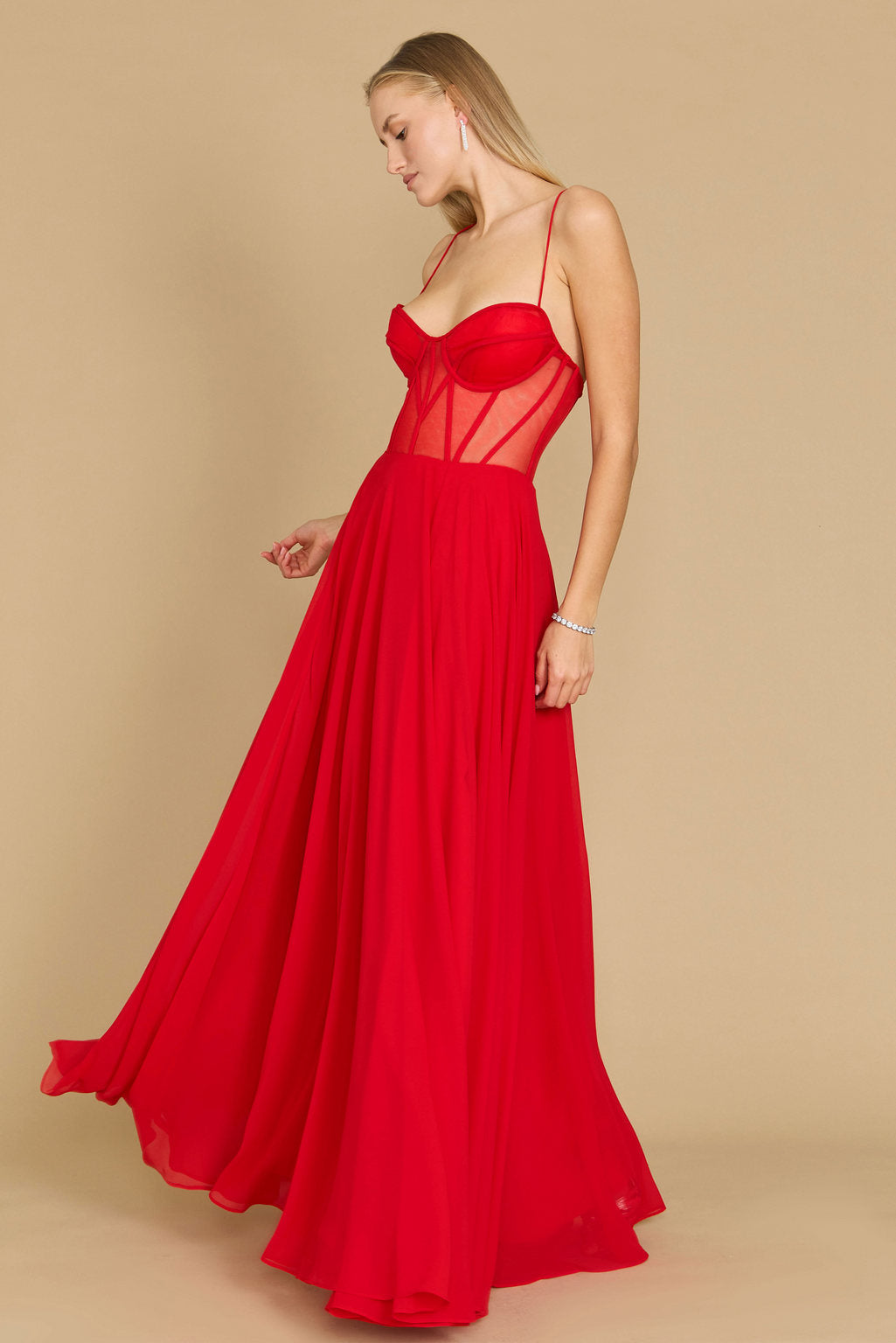 Floor Length Chiffon Corset Formal Prom Dress