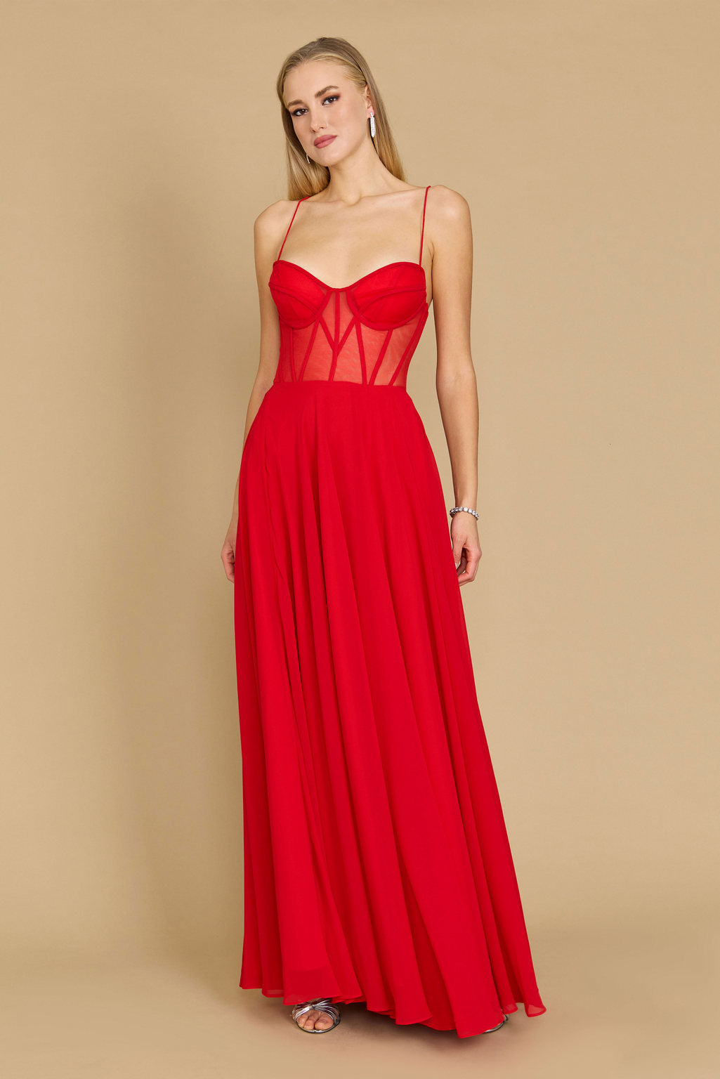 Floor Length Chiffon Corset Formal Prom Dress
