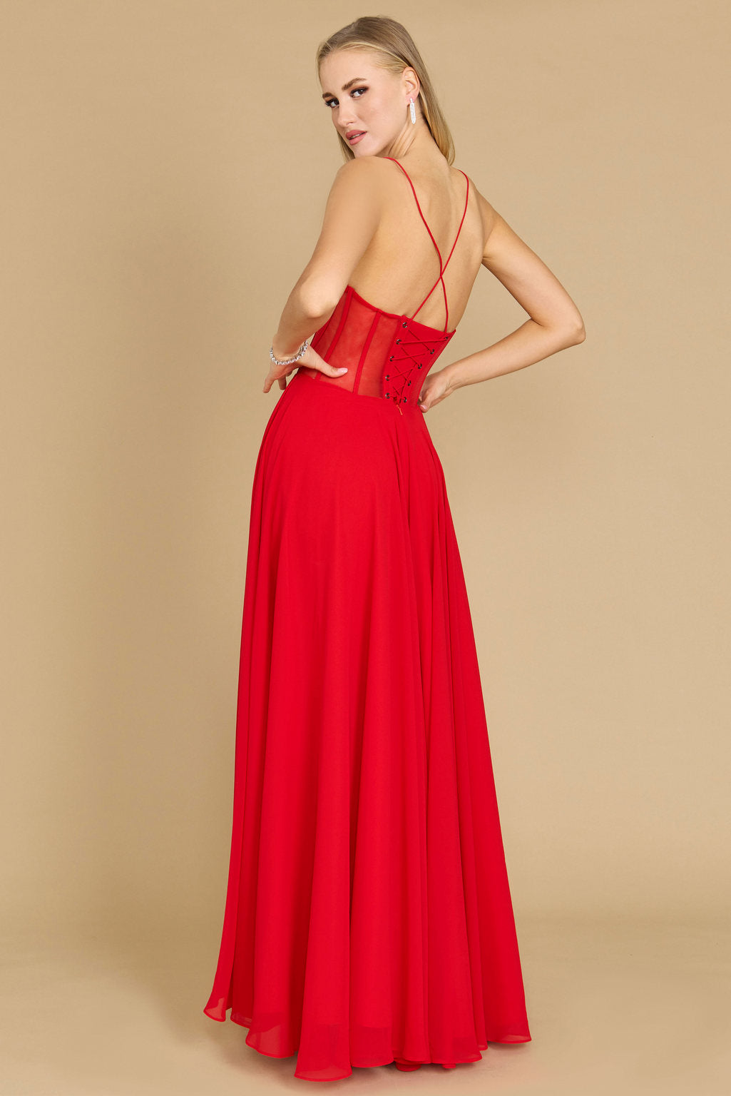 Floor Length Chiffon Corset Formal Prom Dress