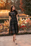 Tea Length Lace Formal Black Cocktail Dress