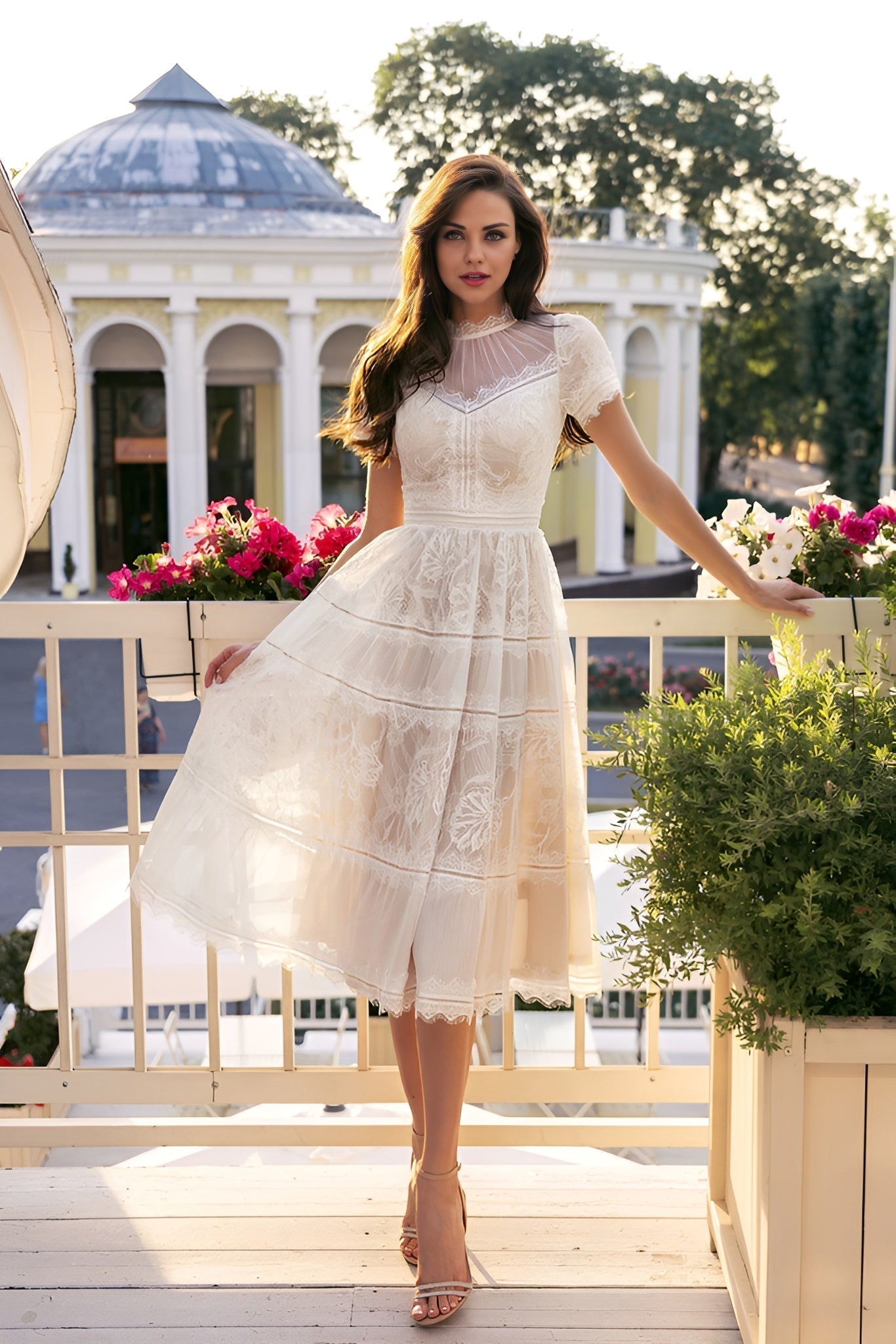 Tea Length Lace Formal Black Cocktail Dress