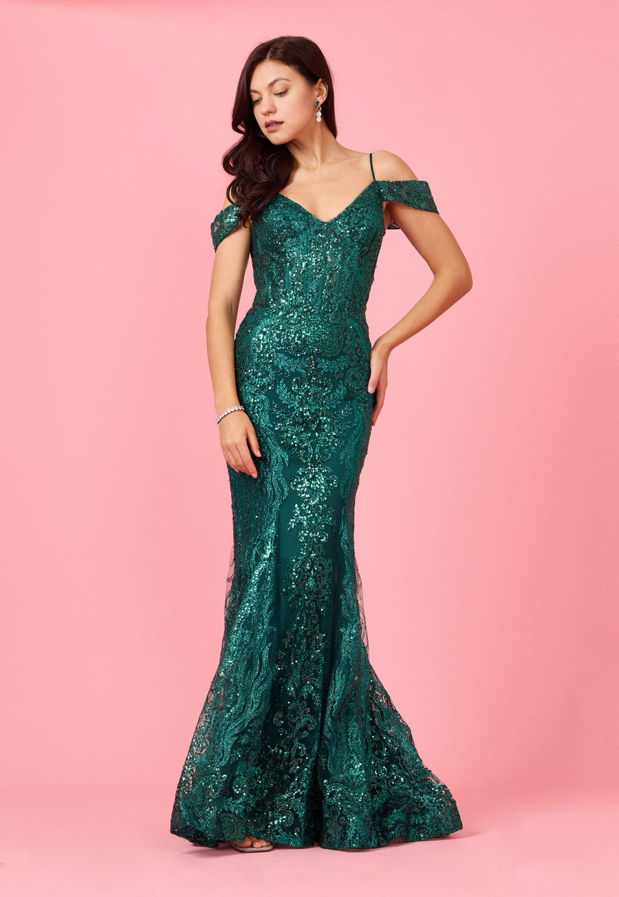 Off Shoulder Sequin Corset Formal Dress