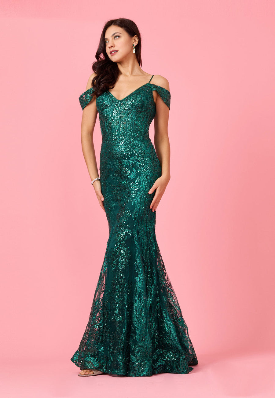 Off Shoulder Sequin Corset Formal Dress