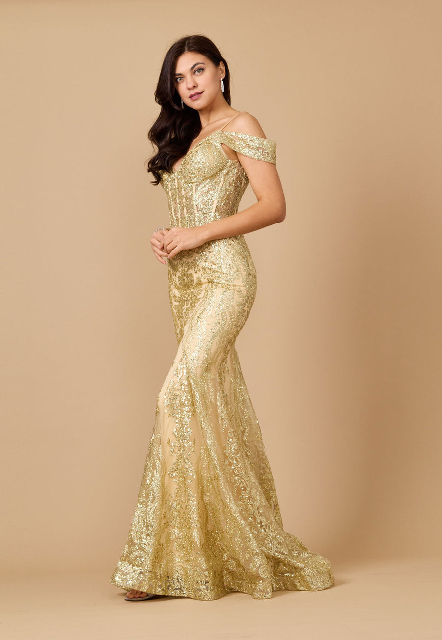 Off Shoulder Sequin Corset Formal Dress