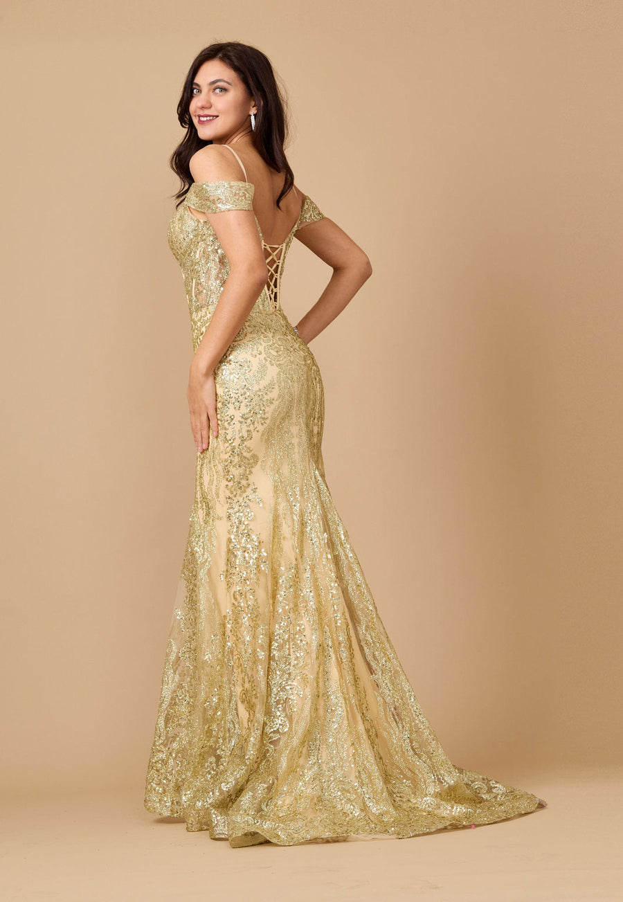 Off Shoulder Sequin Corset Formal Dress