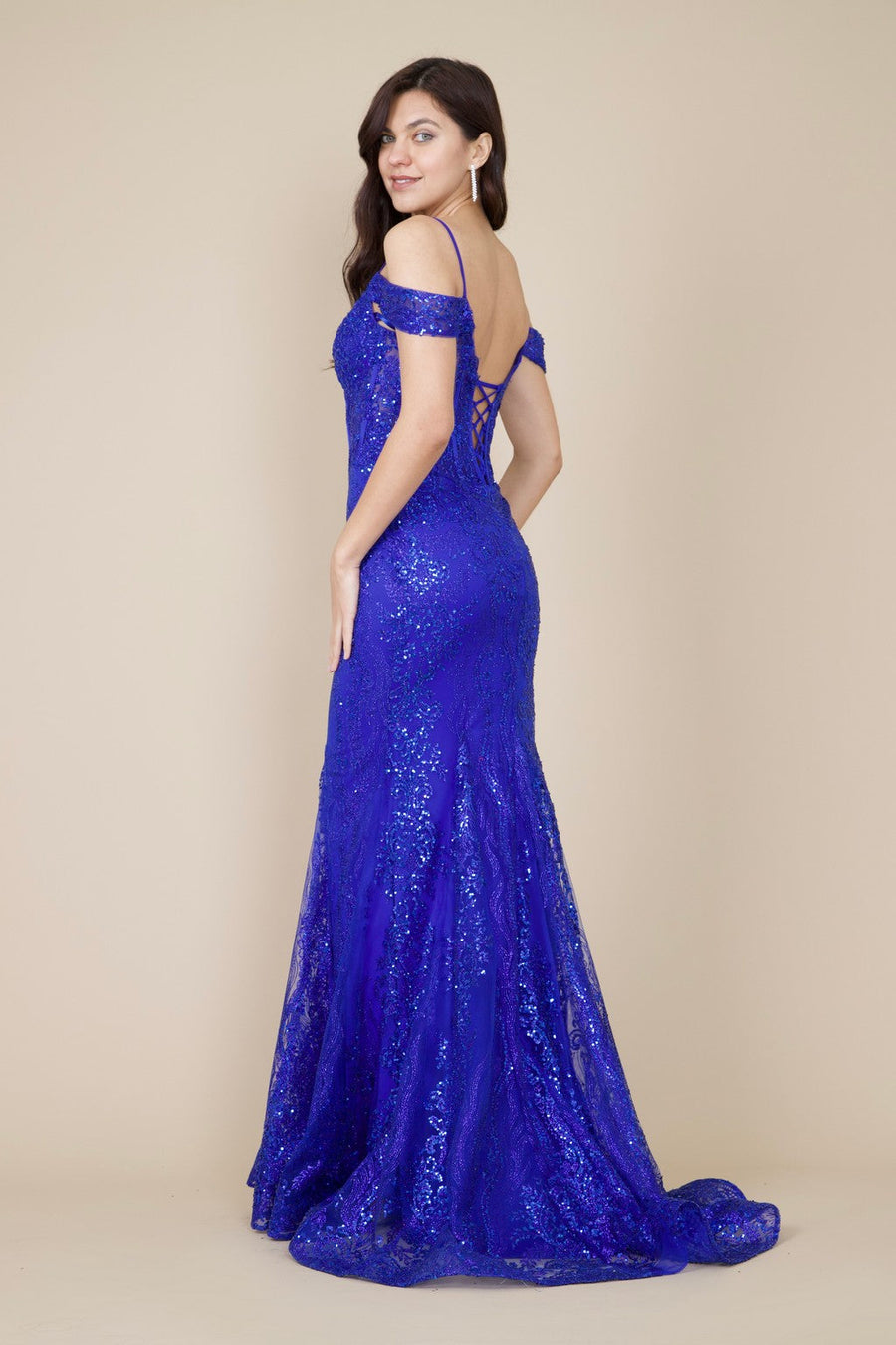 Off Shoulder Sequin Corset Formal Dress