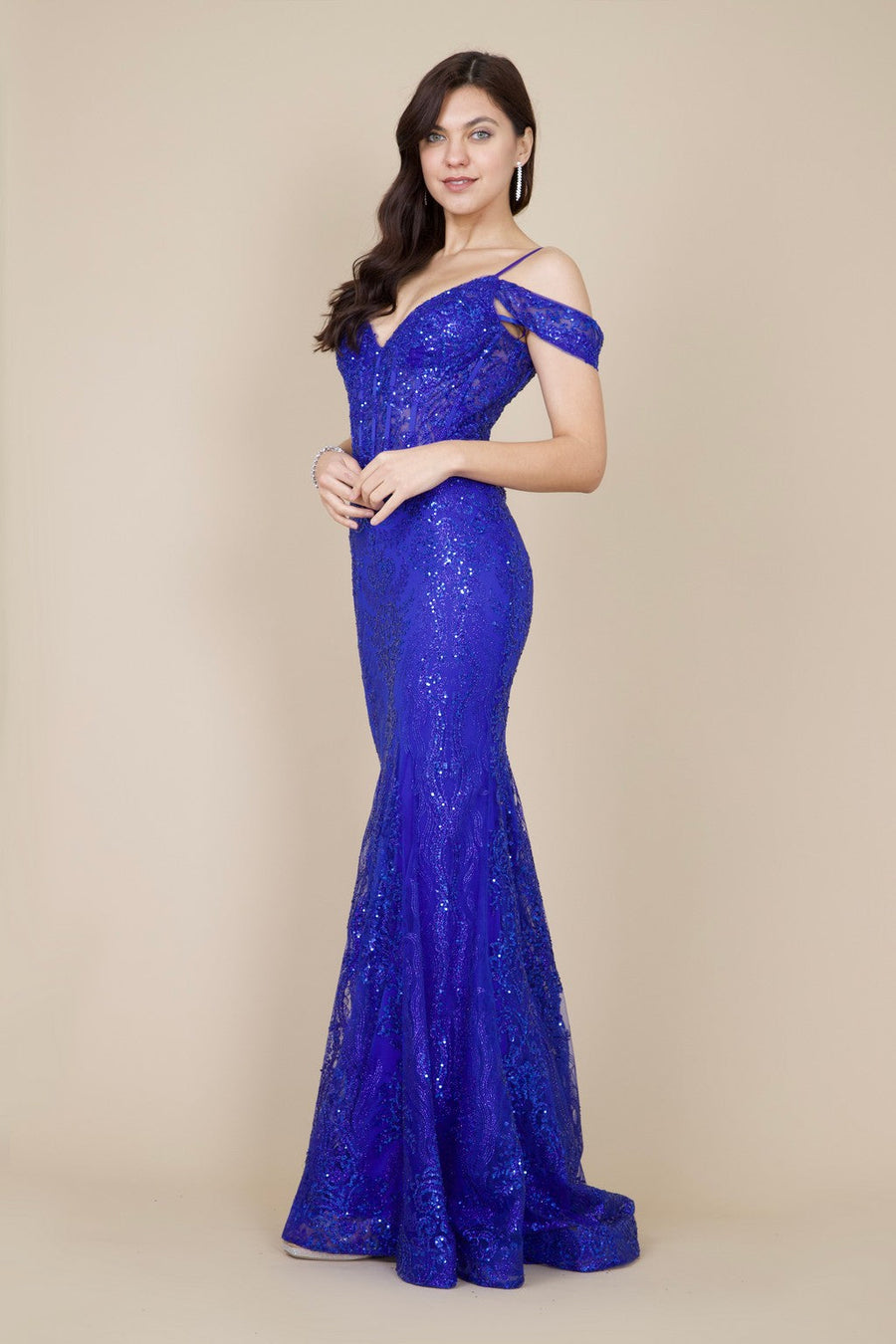 Off Shoulder Sequin Corset Formal Dress
