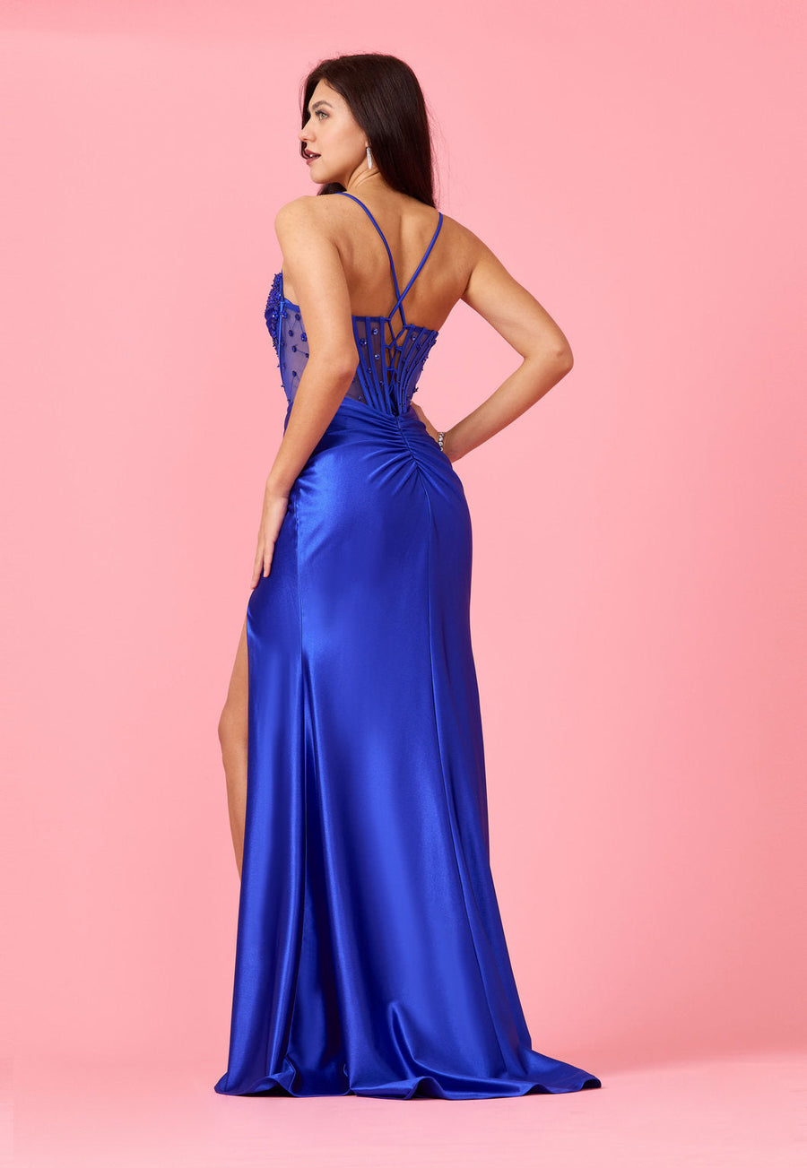 Floor Length Beaded Formal Corset Prom Dress