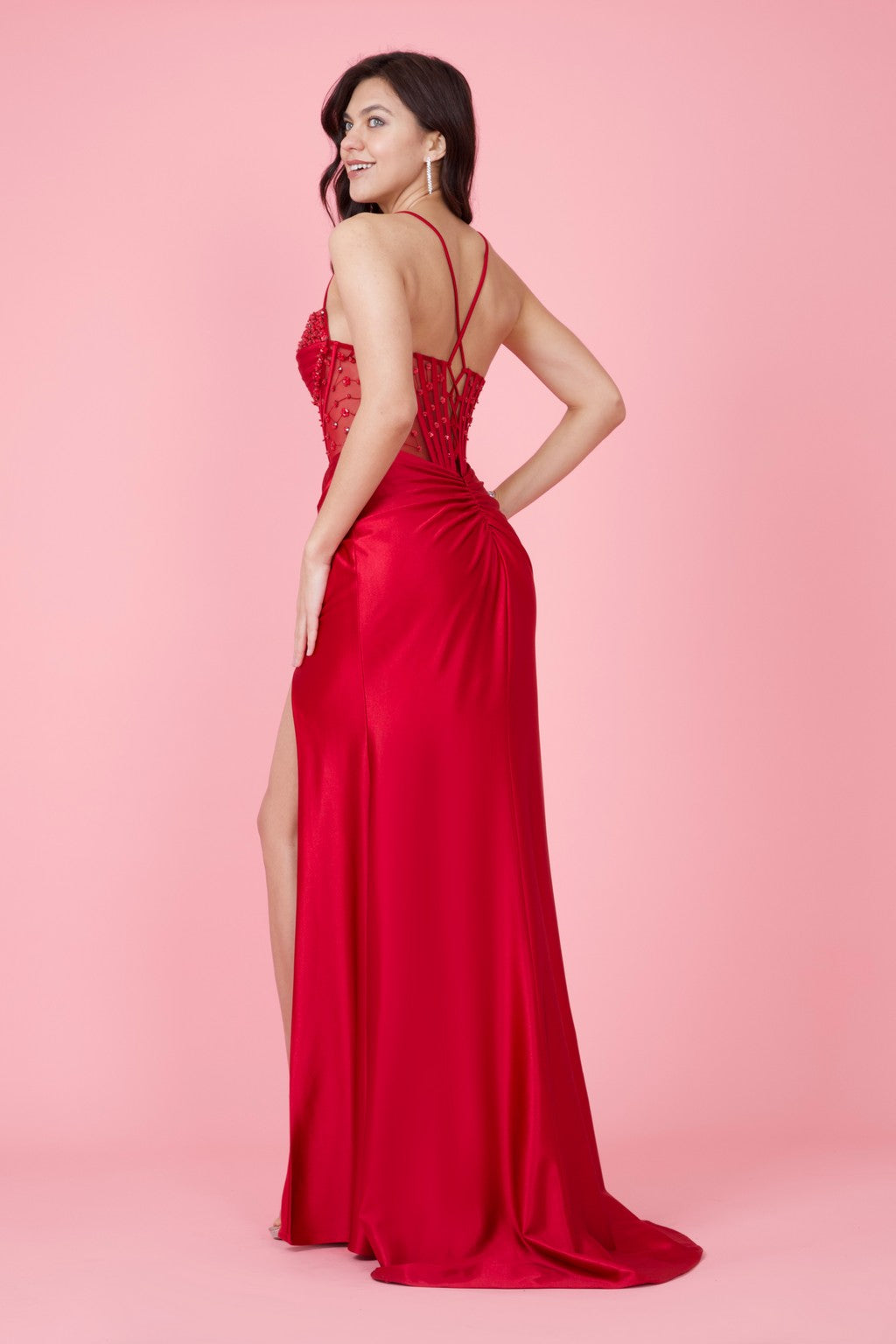 Floor Length Beaded Formal Corset Prom Dress