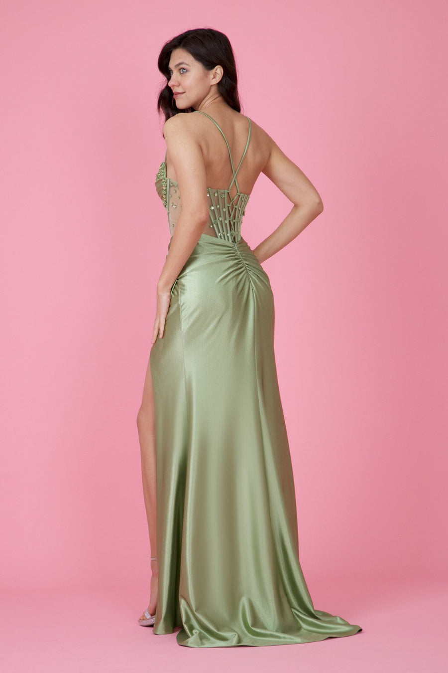 Floor Length Beaded Formal Corset Prom Dress