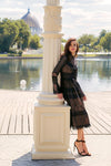 Floor Length Sleeve Lace Formal Black Cocktail Dress